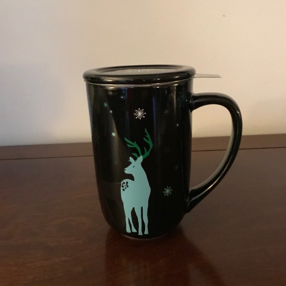 Davids Tea w/Infuser The Nordic Mug Dark Blue Deer